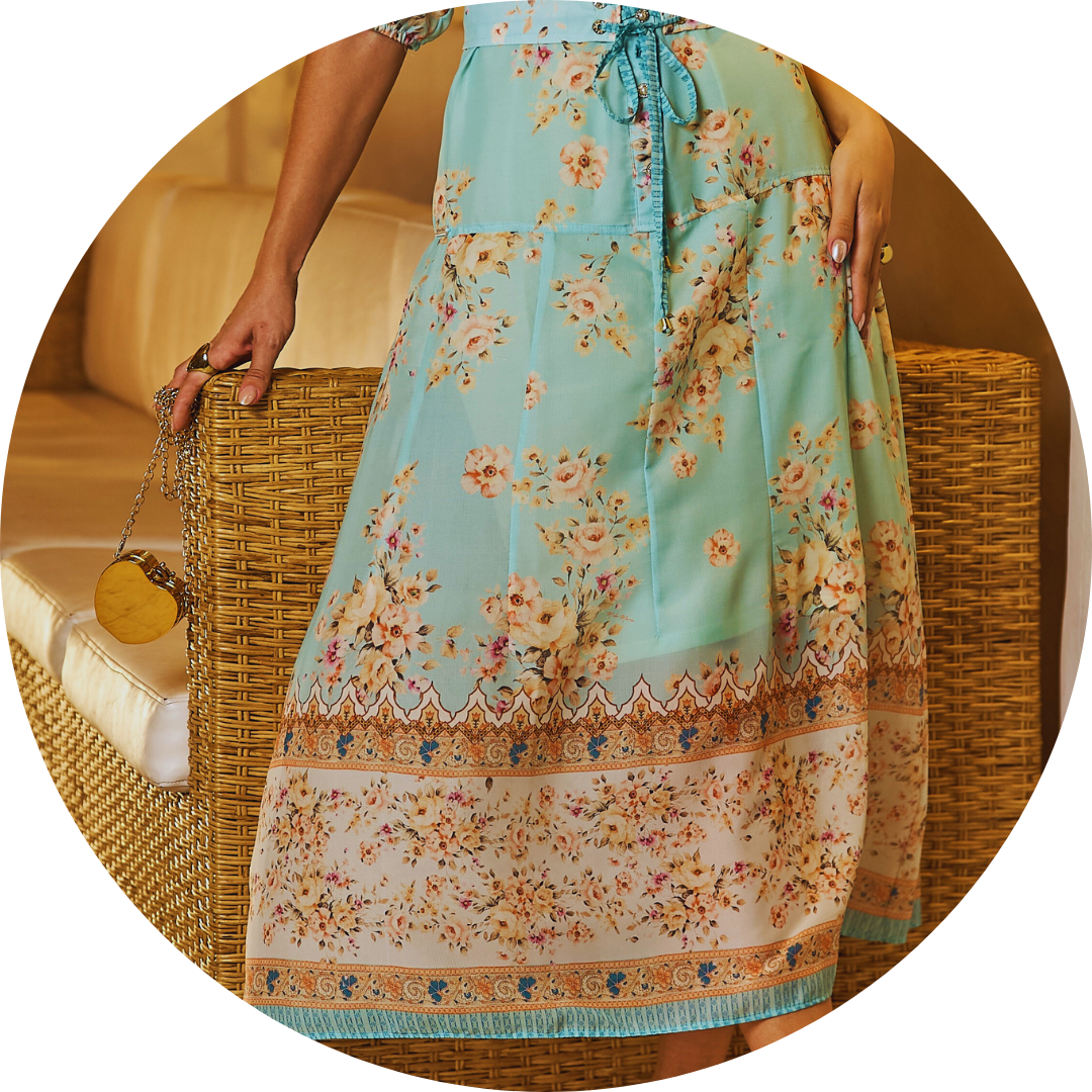vestido estampa exclusiva saia
