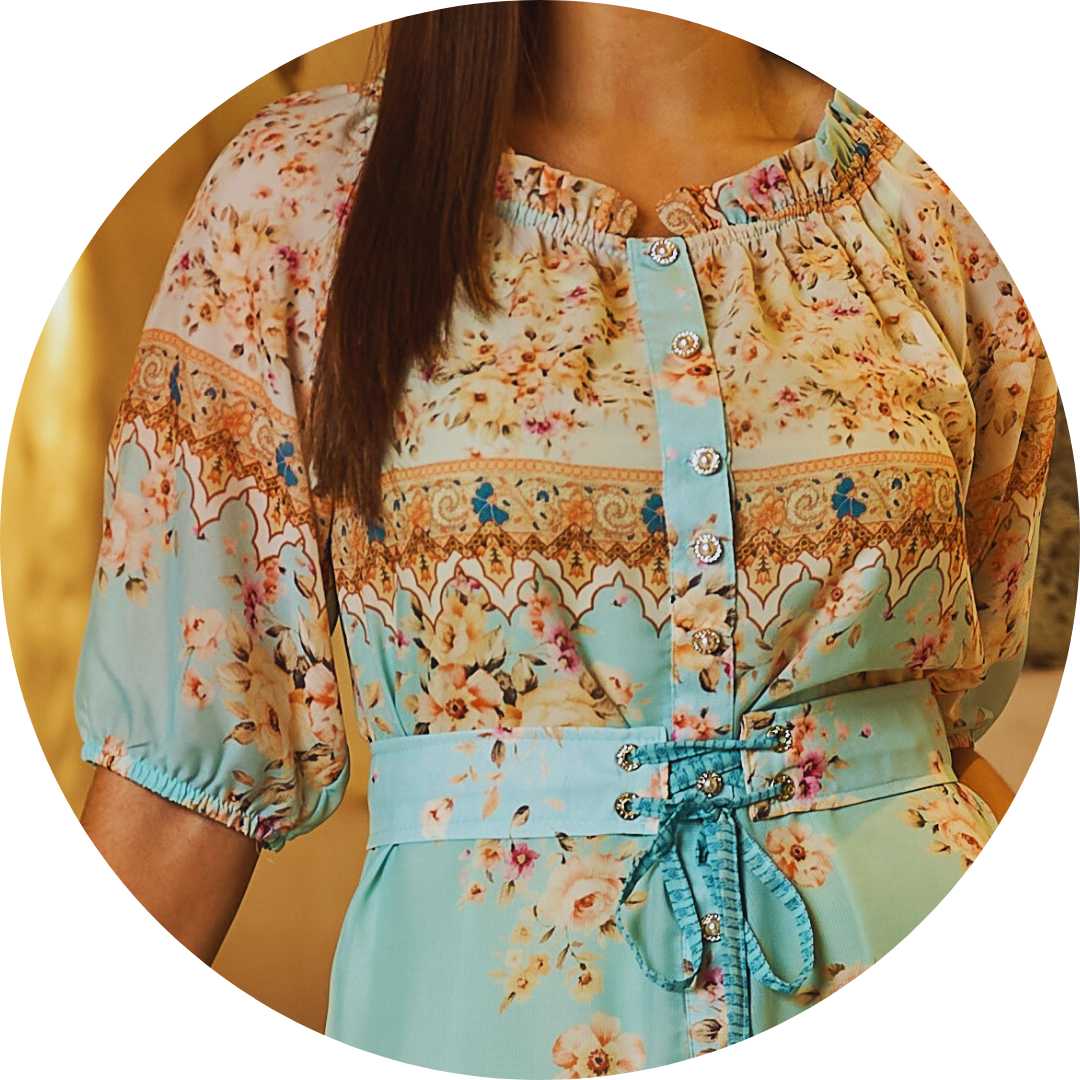 vestido estampado gola
