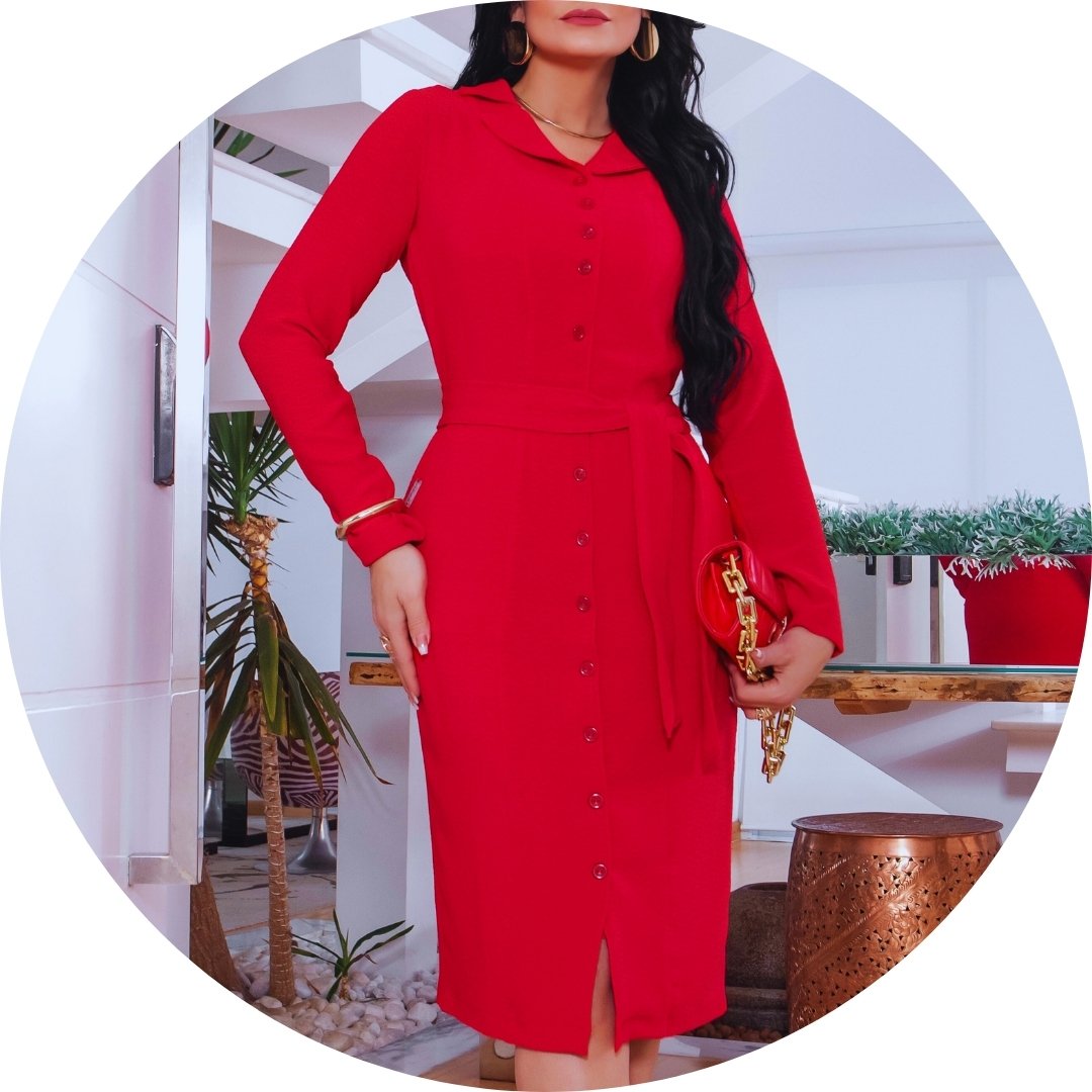 vestido chemise crepe completo